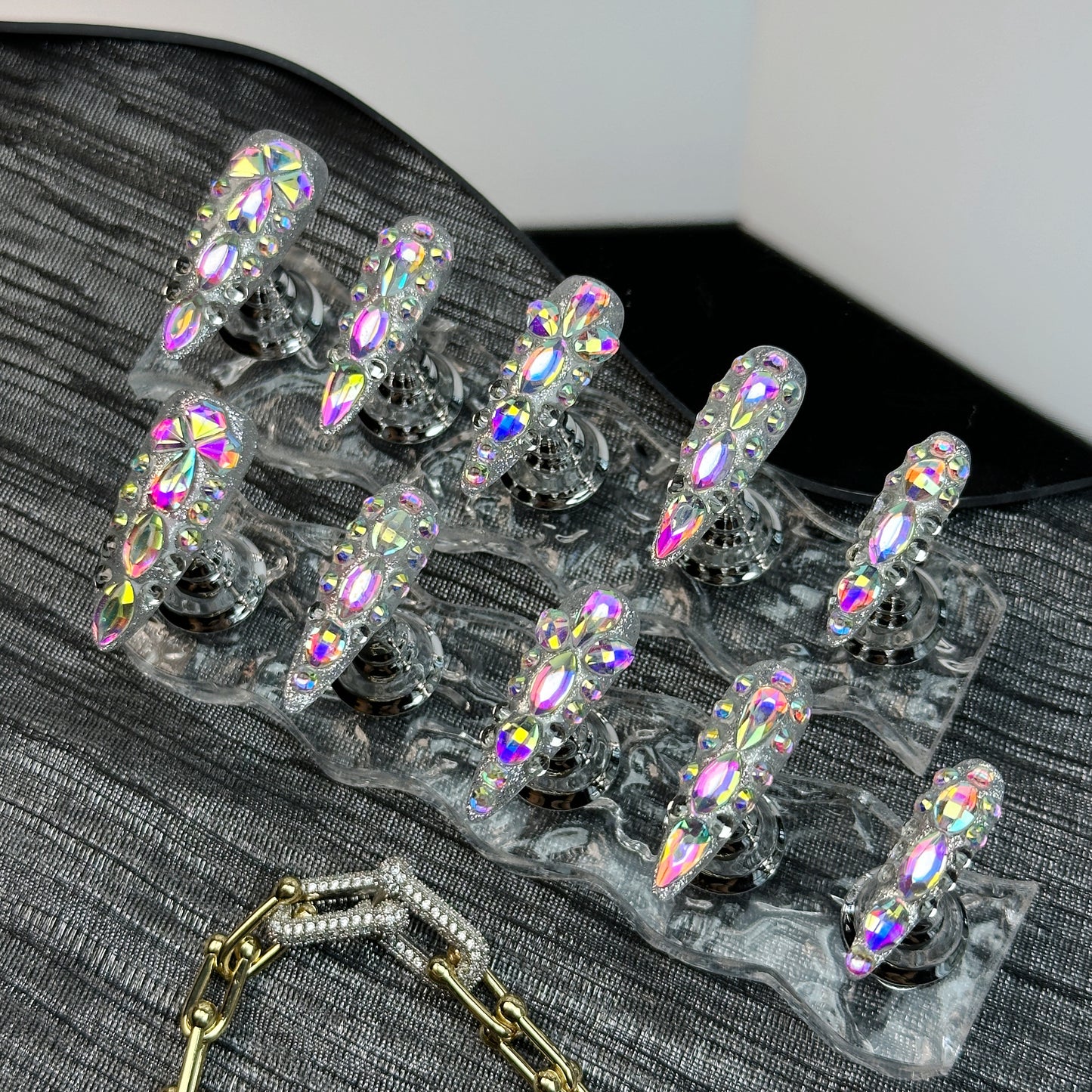 Hologlitz Crown | Handmade Press-On Nails | Style No. A006 | Holographic Chrome, Reusable, Long-Lasting Luxury Nail Set