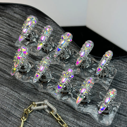 Hologlitz Crown | Handmade Press-On Nails | Style No. A006 | Holographic Chrome, Reusable, Long-Lasting Luxury Nail Set