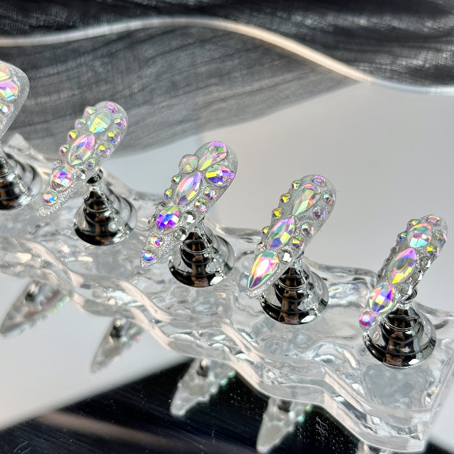 Hologlitz Crown | Handmade Press-On Nails | Style No. A006 | Holographic Chrome, Reusable, Long-Lasting Luxury Nail Set