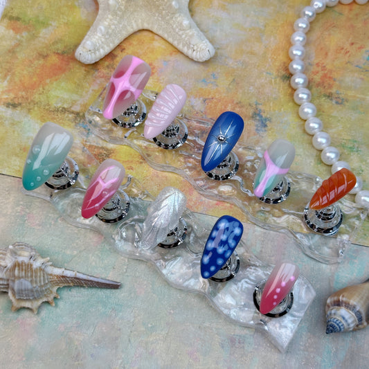 Neo Pop | Handmade Press-On Nails | Style No. A029 | Color Block Design, Mixed Textures & Patterns, Reusable Trendy Nail Set