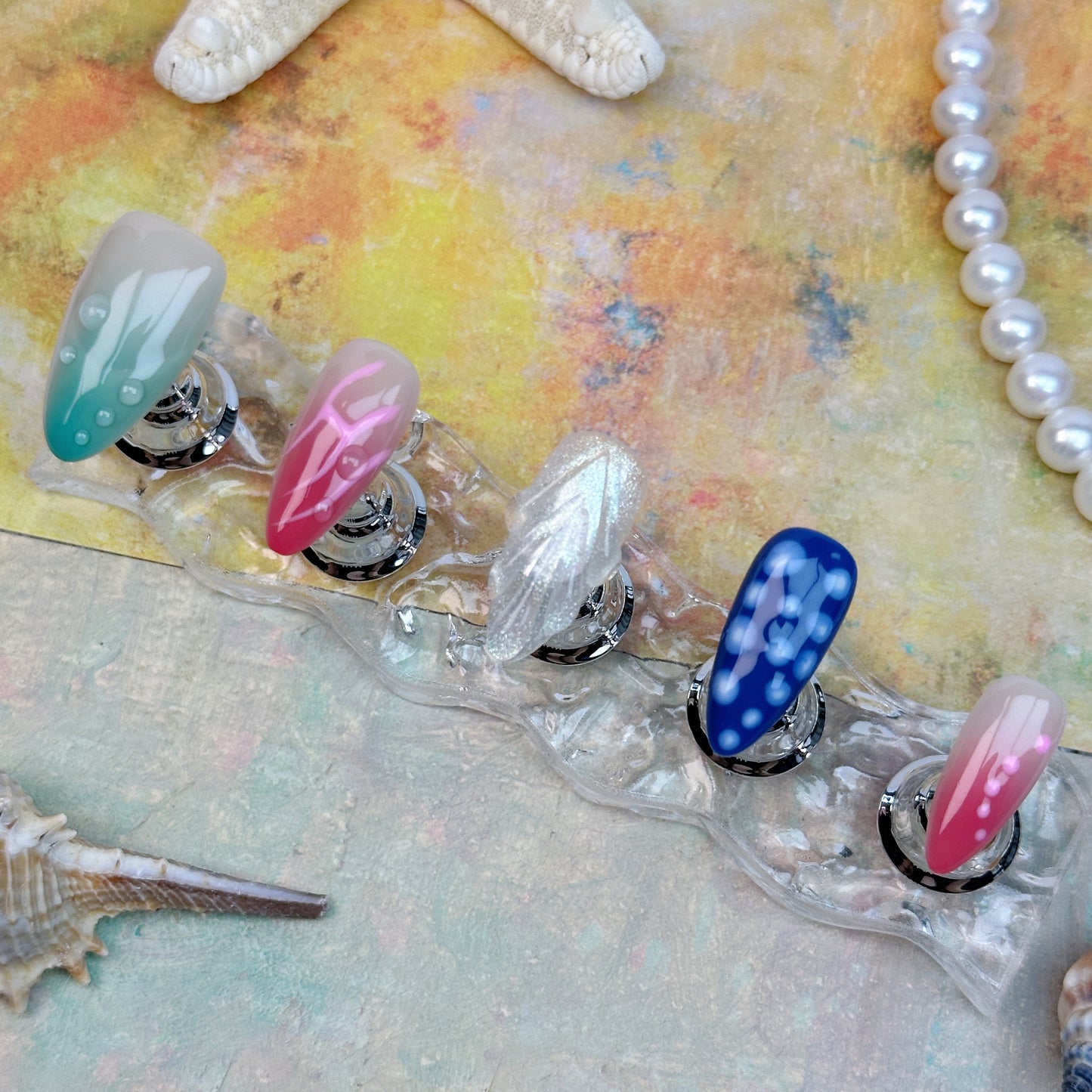 Neo Pop | Handmade Press-On Nails | Style No. A029 | Color Block Design, Mixed Textures & Patterns, Reusable Trendy Nail Set