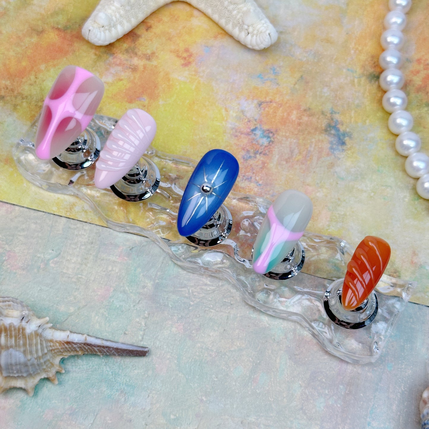 Neo Pop | Handmade Press-On Nails | Style No. A029 | Color Block Design, Mixed Textures & Patterns, Reusable Trendy Nail Set