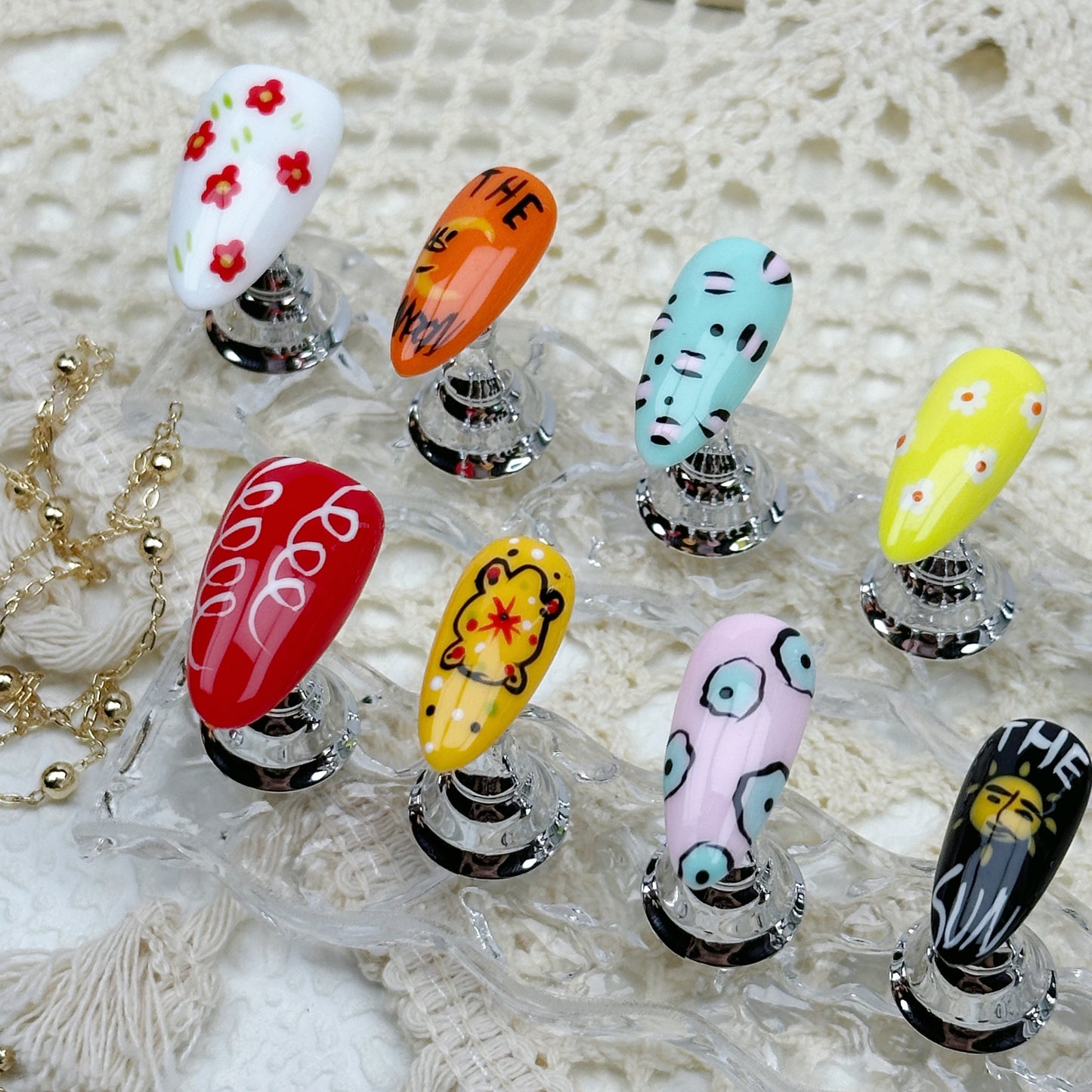 Doodle Mood | Handmade Press-On Nails | Style No. G014| Hand-Painted Art, Cartoon Patterns & Bright Colors, Reusable Nail Set