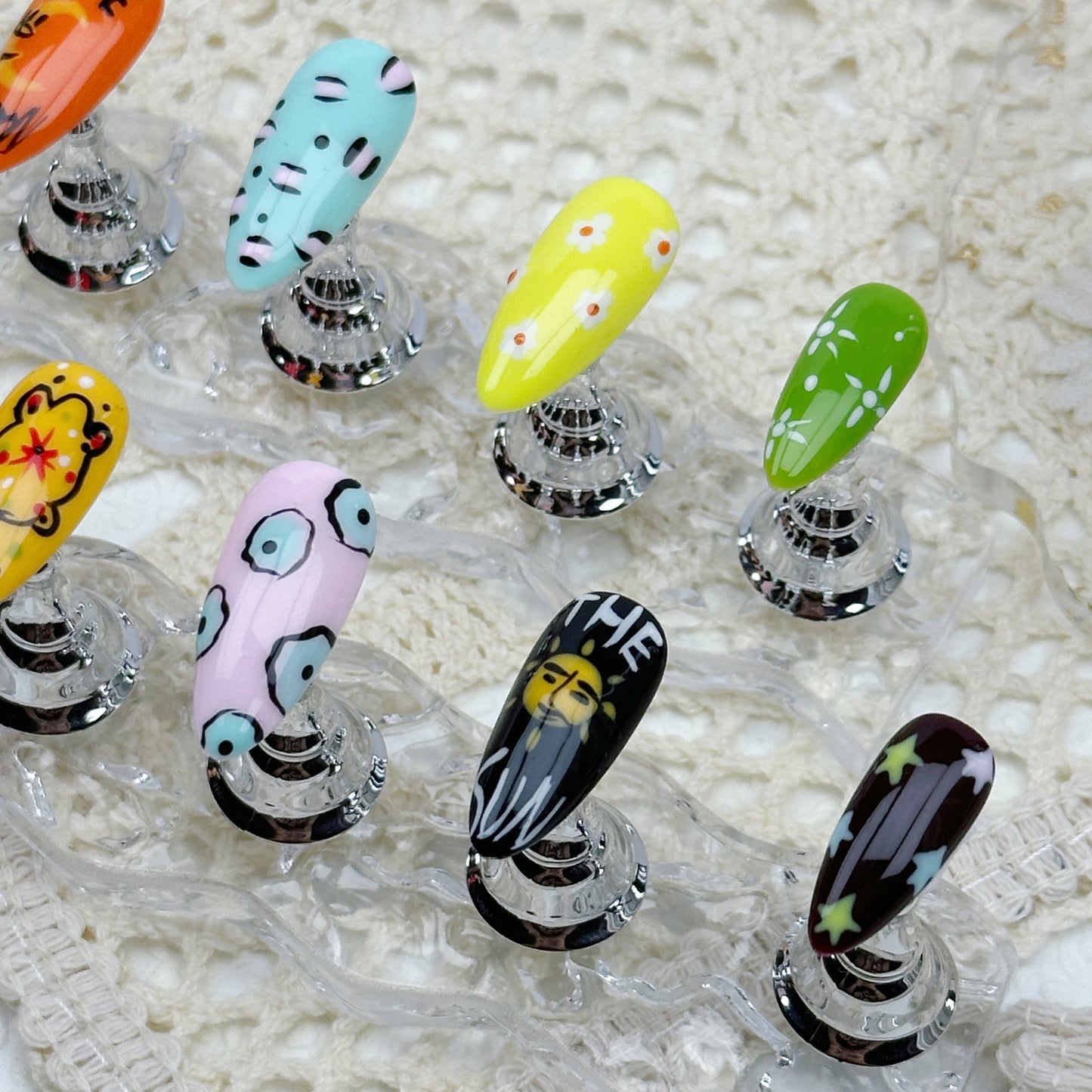 Doodle Mood | Handmade Press-On Nails | Style No. G014| Hand-Painted Art, Cartoon Patterns & Bright Colors, Reusable Nail Set