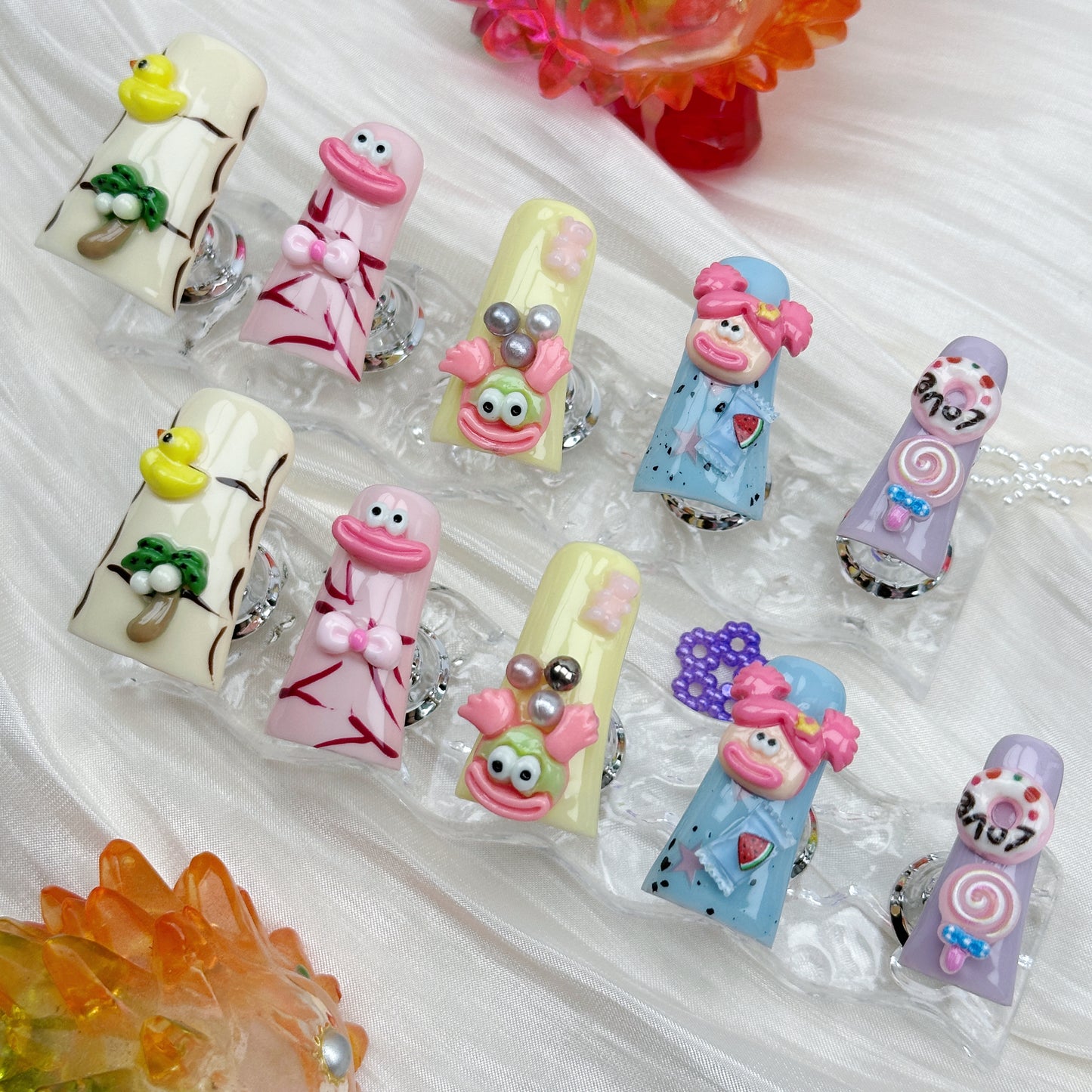 Sunset Seashell | Handmade Press-On Nails | Style No. A007 | Iridescent Chrome, Mermaid Vibe, Reusable Nail Set