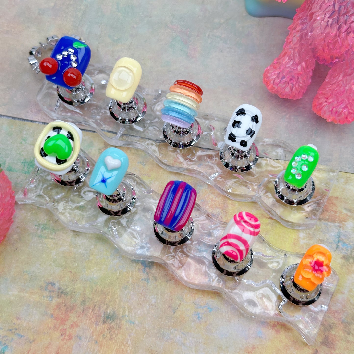 Candy Chaos | Handmade Press-On Nails | Style No. L033| Colorful 3D Y2K Icons, Kawaii Bold Design, Reusable Nail Set