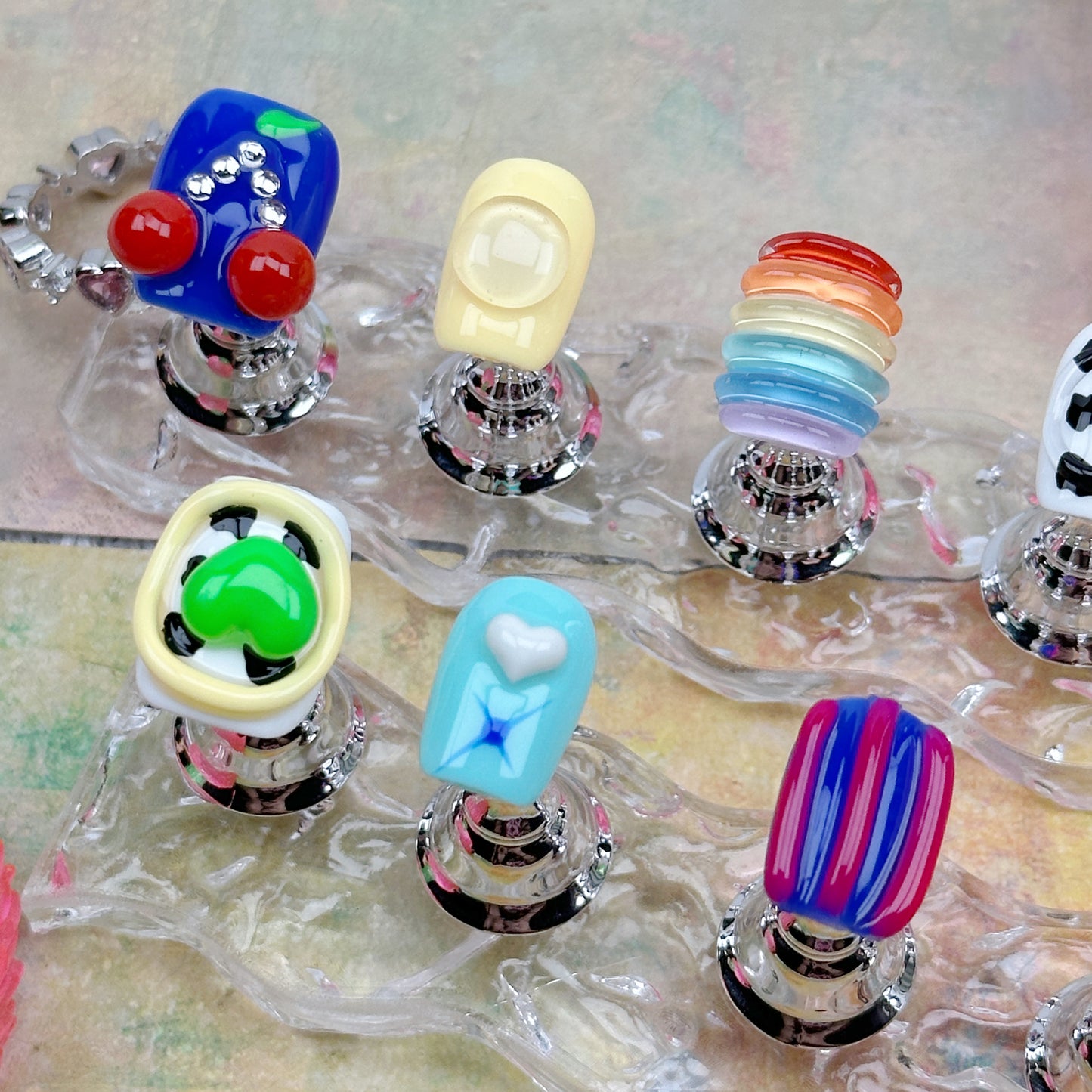 Candy Chaos | Handmade Press-On Nails | Style No. L033| Colorful 3D Y2K Icons, Kawaii Bold Design, Reusable Nail Set