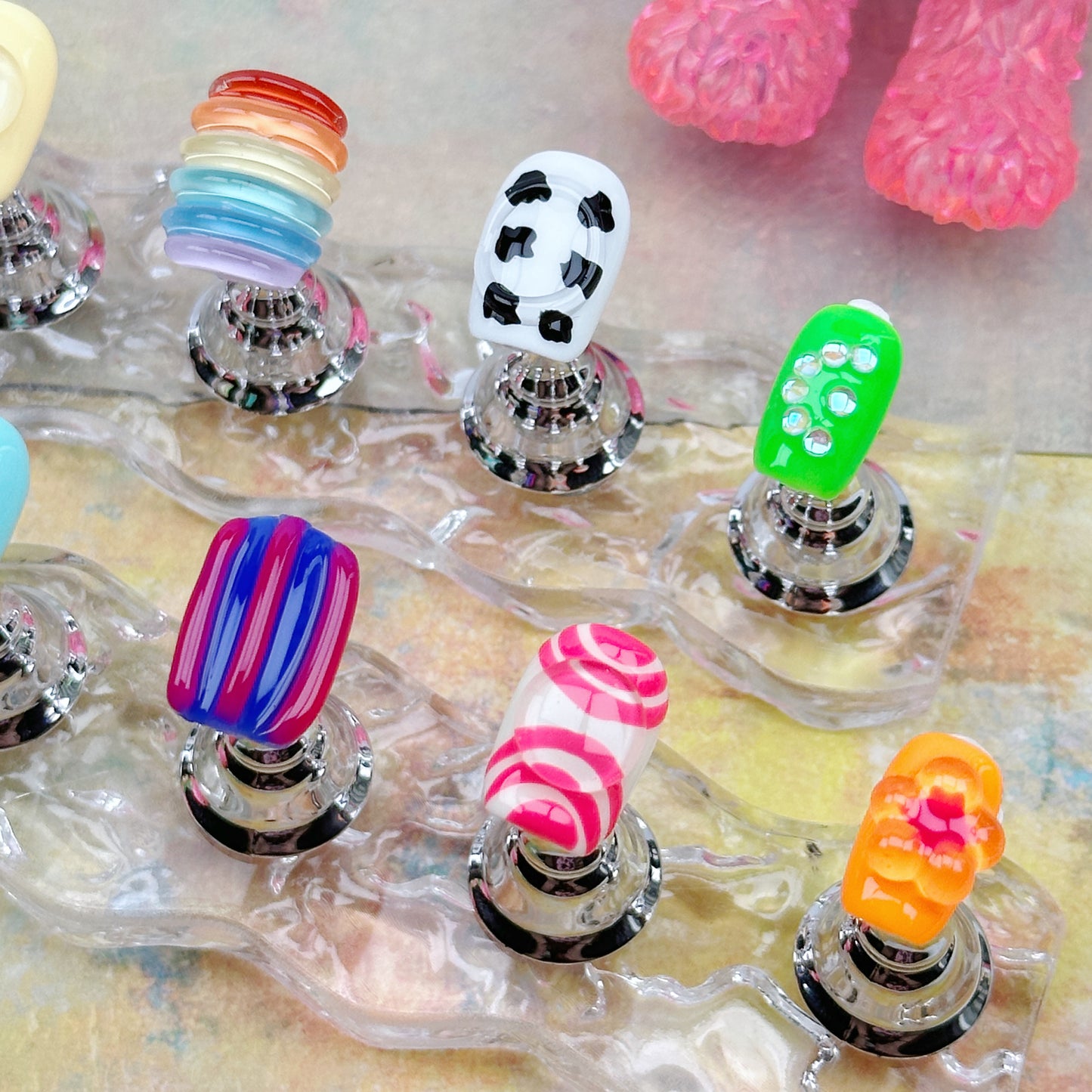Candy Chaos | Handmade Press-On Nails | Style No. L033| Colorful 3D Y2K Icons, Kawaii Bold Design, Reusable Nail Set