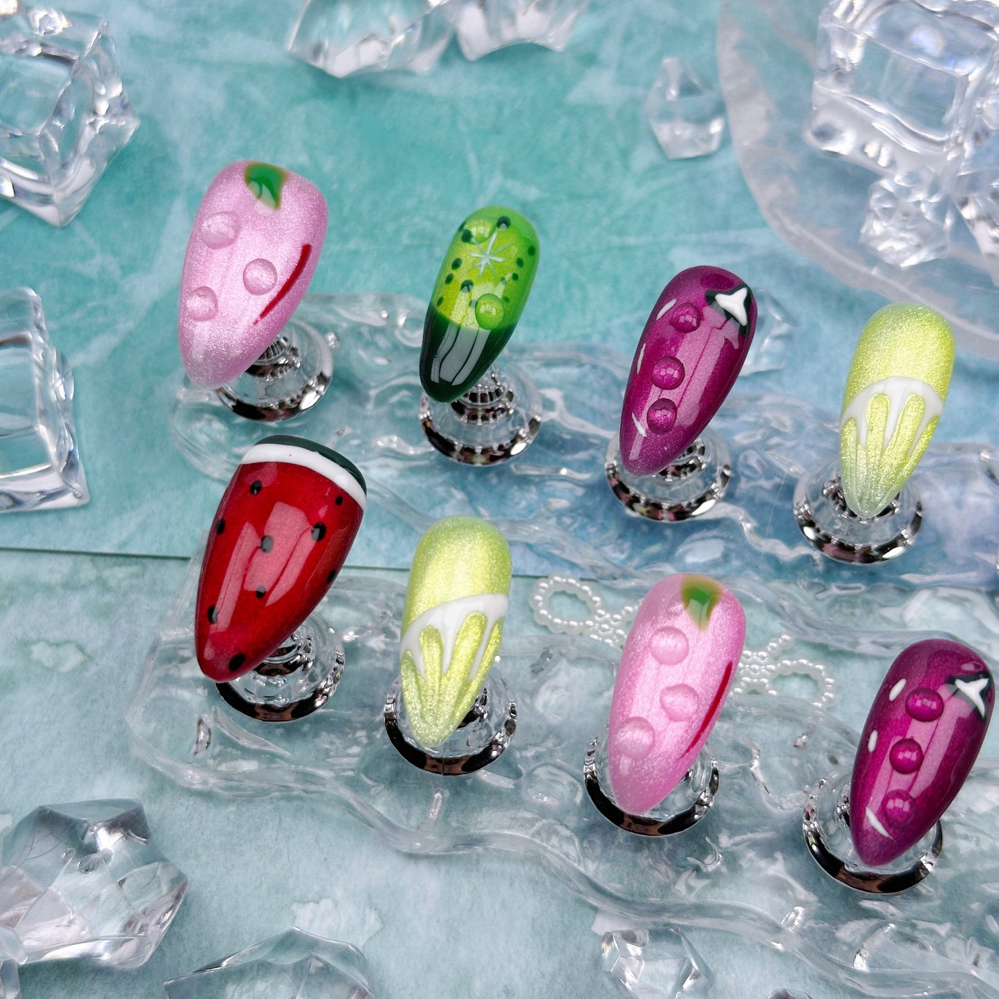 Fruit Pop | Handmade Press-On Nails | Style No. A019 | Mixed Fruit Design, Kawaii Aesthetic, Reusable Nail Set