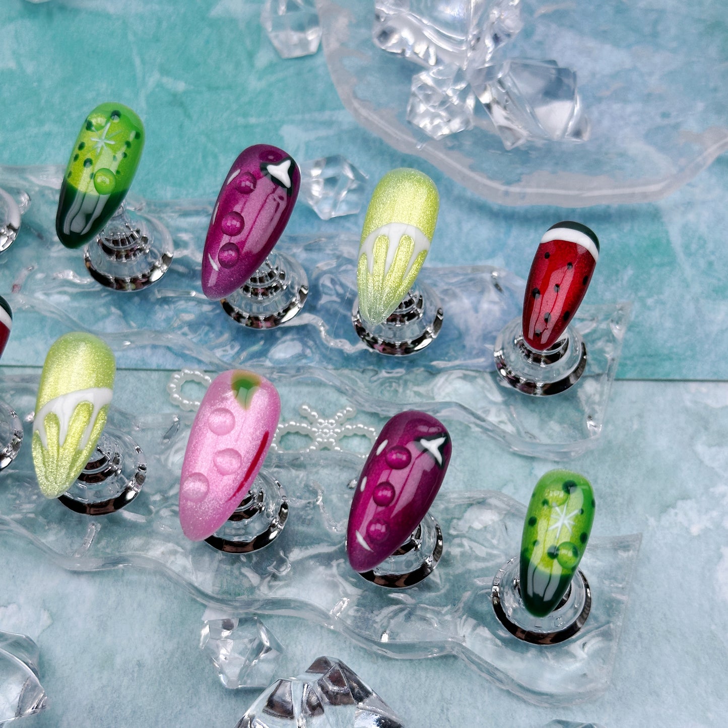 Fruit Pop | Handmade Press-On Nails | Style No. A019 | Mixed Fruit Design, Kawaii Aesthetic, Reusable Nail Set