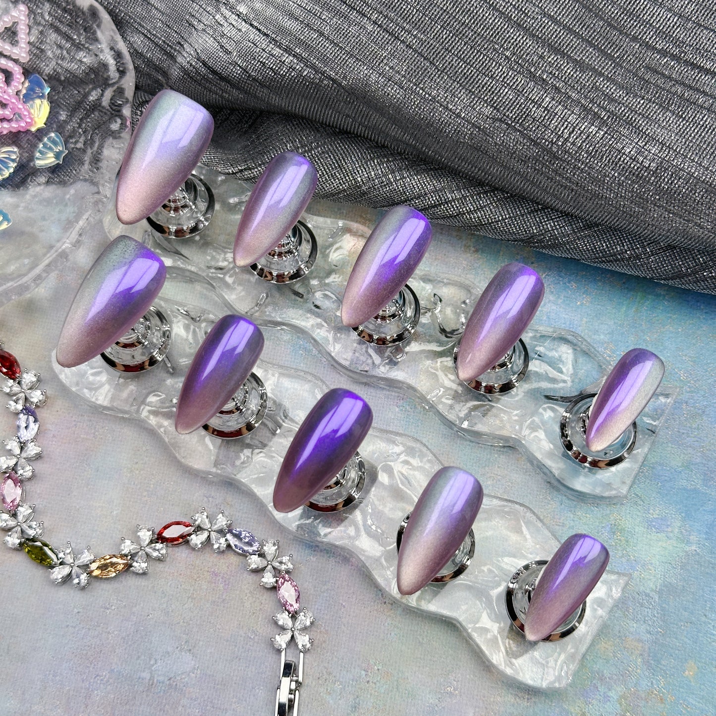 Violet Chrome | Handmade Press-On Nails | Style No. A010 | Mirror Shine, Reusable, Long-Lasting Purple Nail Set