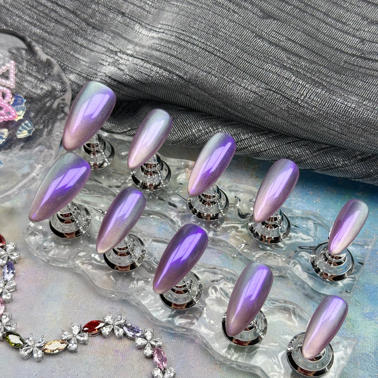 Violet Chrome | Handmade Press-On Nails | Style No. A010 | Mirror Shine, Reusable, Long-Lasting Purple Nail Set