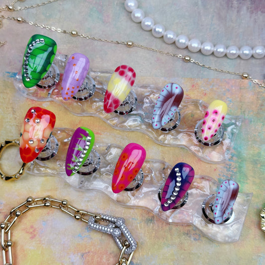 Monster Pop | Handmade Press-On Nails | Style No. G006| Bold Color Mix, Claw-Inspired Design, Reusable Artistic Nail Set