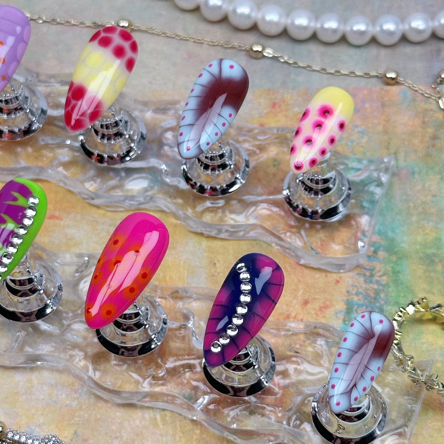 Monster Pop | Handmade Press-On Nails | Style No. G006| Bold Color Mix, Claw-Inspired Design, Reusable Artistic Nail Set