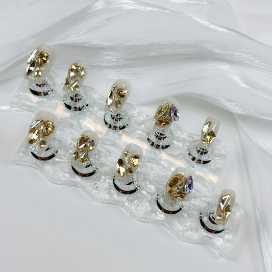 Champagne Crystal QL005 Press On Nails ✨ | Handmade Luxury Rhinestone Press-On Nails, Reusable & Elegant