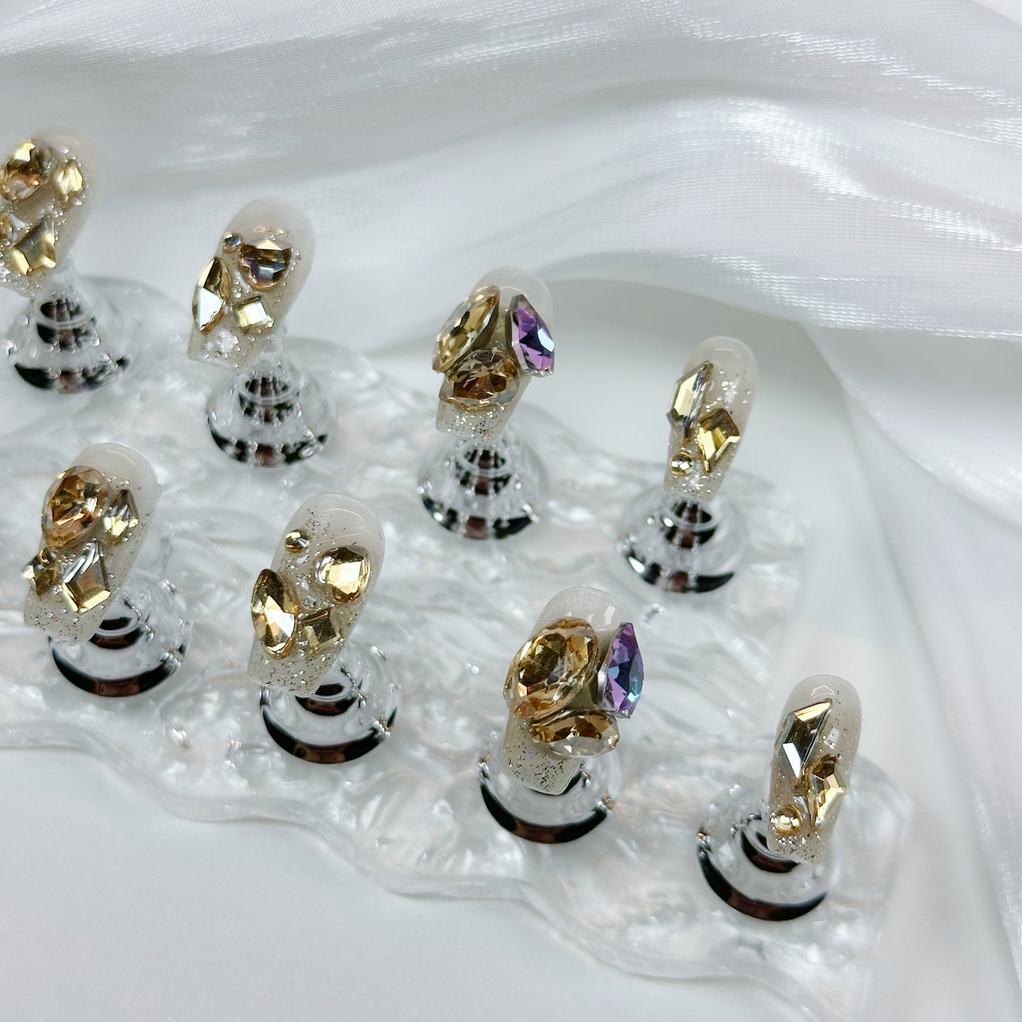 Champagne Crystal QL005 Press On Nails ✨ | Handmade Luxury Rhinestone Press-On Nails, Reusable & Elegant