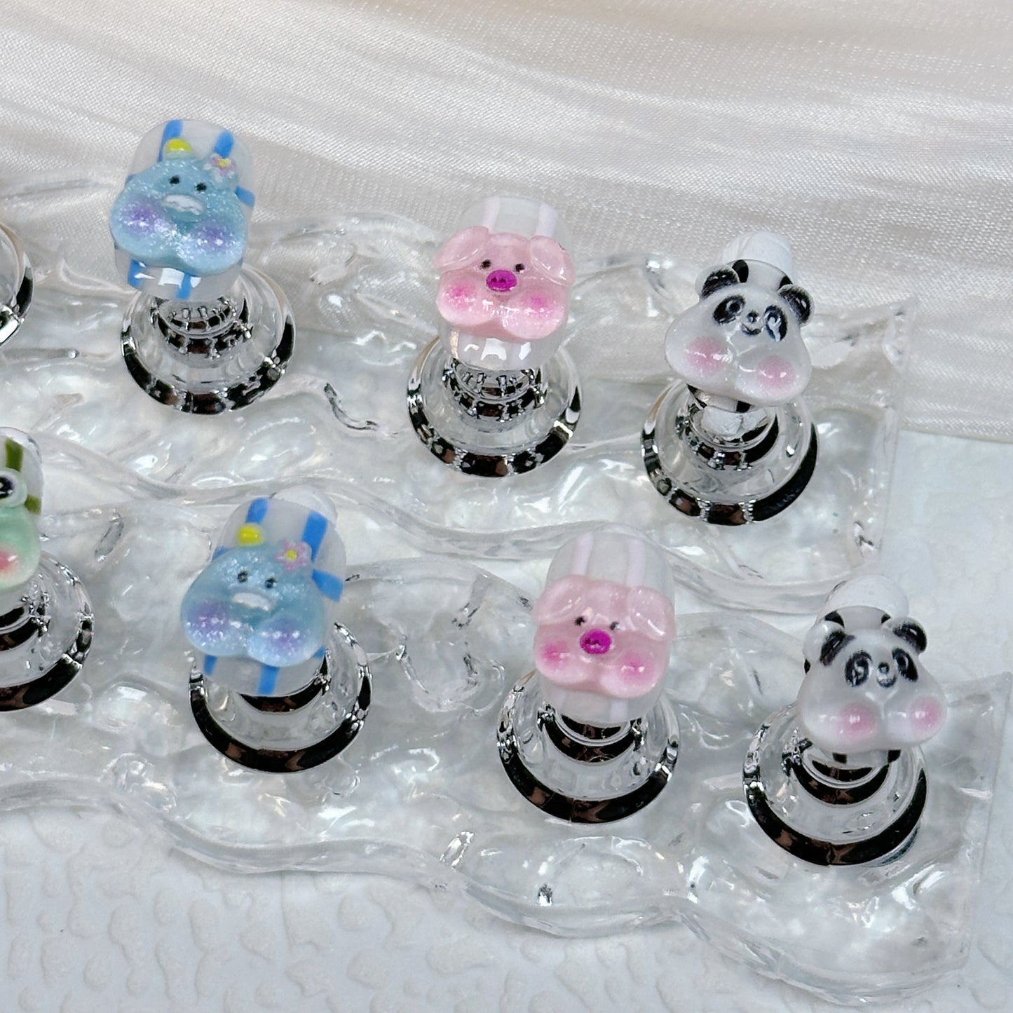 Nailique Kawaii Pop Zoo 3D Animal Press On Nails Cute Cartoon Frog Bear Pig Duck Panda Handmade Animecore Nails Solid Nail Care Solution with Tools for Shaping Filing and Polishing