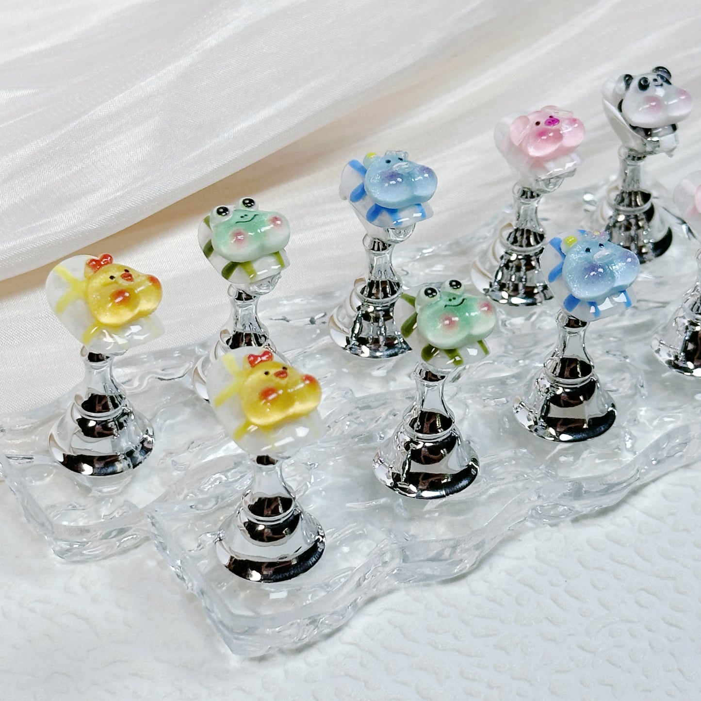 Nailique Kawaii Pop Zoo 3D Animal Press On Nails Cute Cartoon Frog Bear Pig Duck Panda Handmade Animecore Nails Solid Nail Care Solution with Tools for Shaping Filing and Polishing