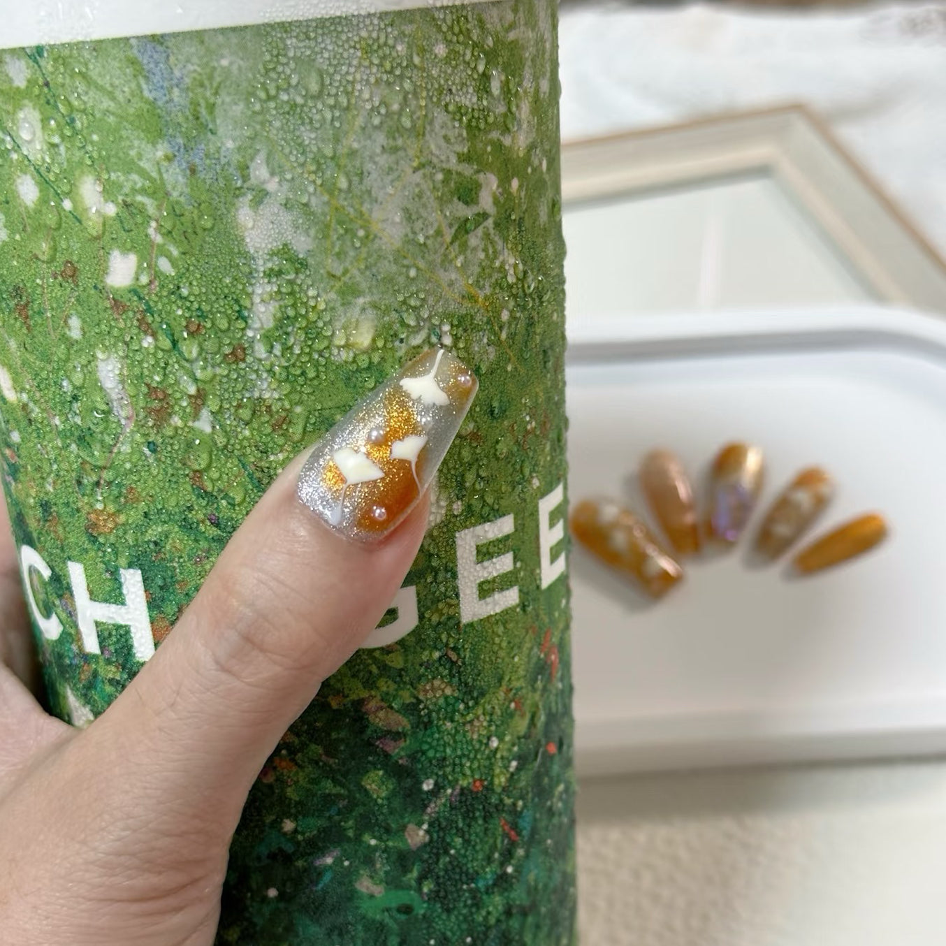 Golden Star Glitter QL008 Press On Nails ⭐✨ | Handmade Luxury Gold Ombre Reusable Press-On Nails