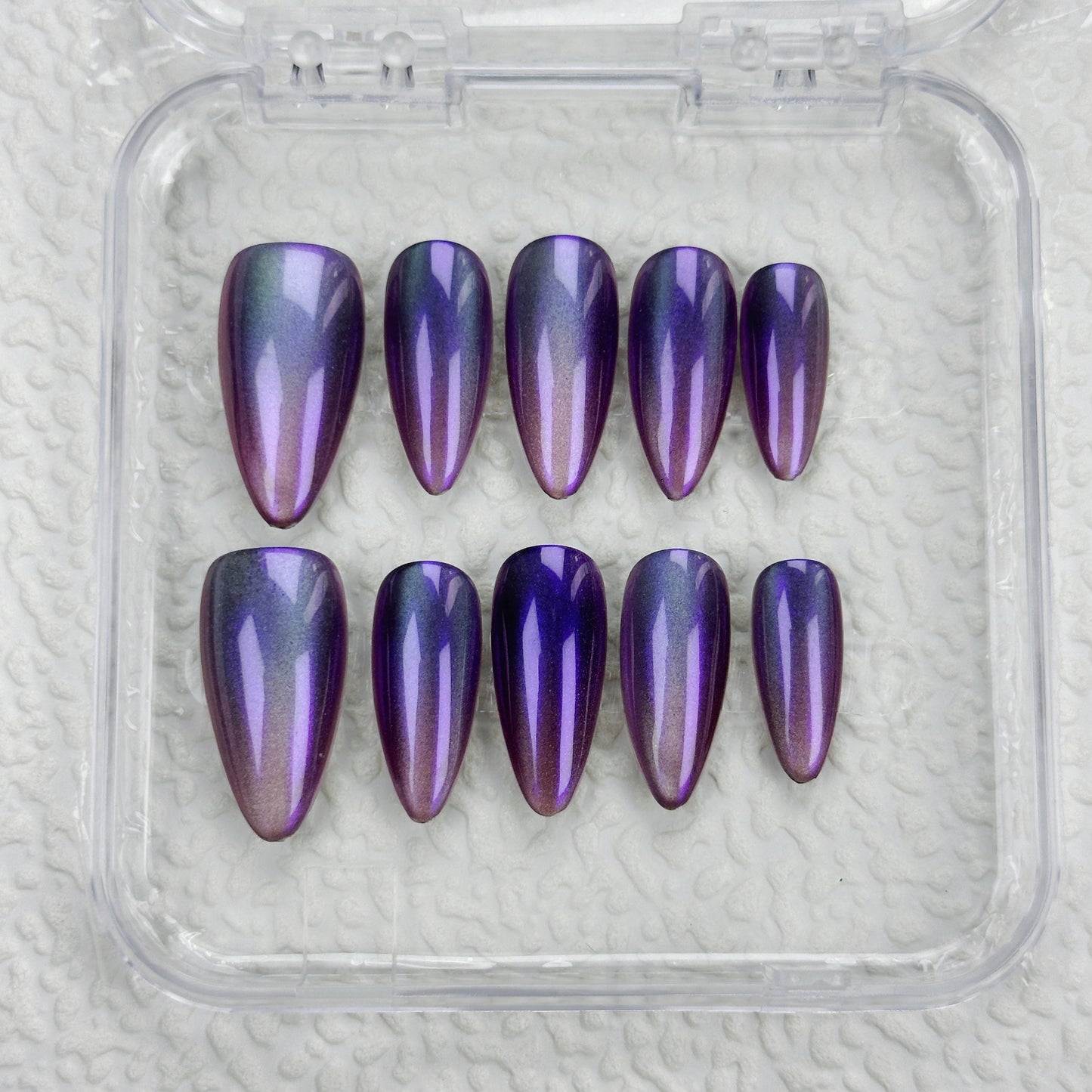 Violet Chrome | Handmade Press-On Nails | Style No. A010 | Mirror Shine, Reusable, Long-Lasting Purple Nail Set