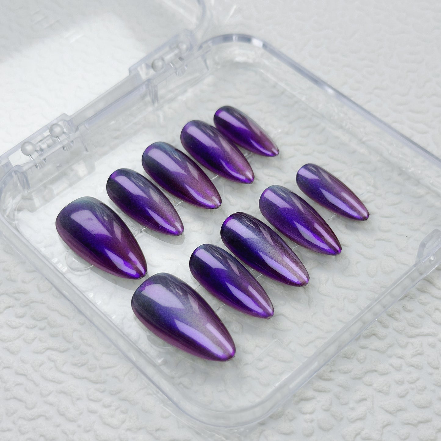 Violet Chrome | Handmade Press-On Nails | Style No. A010 | Mirror Shine, Reusable, Long-Lasting Purple Nail Set