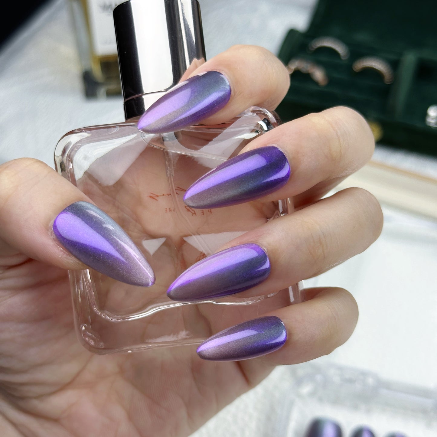 Violet Chrome | Handmade Press-On Nails | Style No. A010 | Mirror Shine, Reusable, Long-Lasting Purple Nail Set