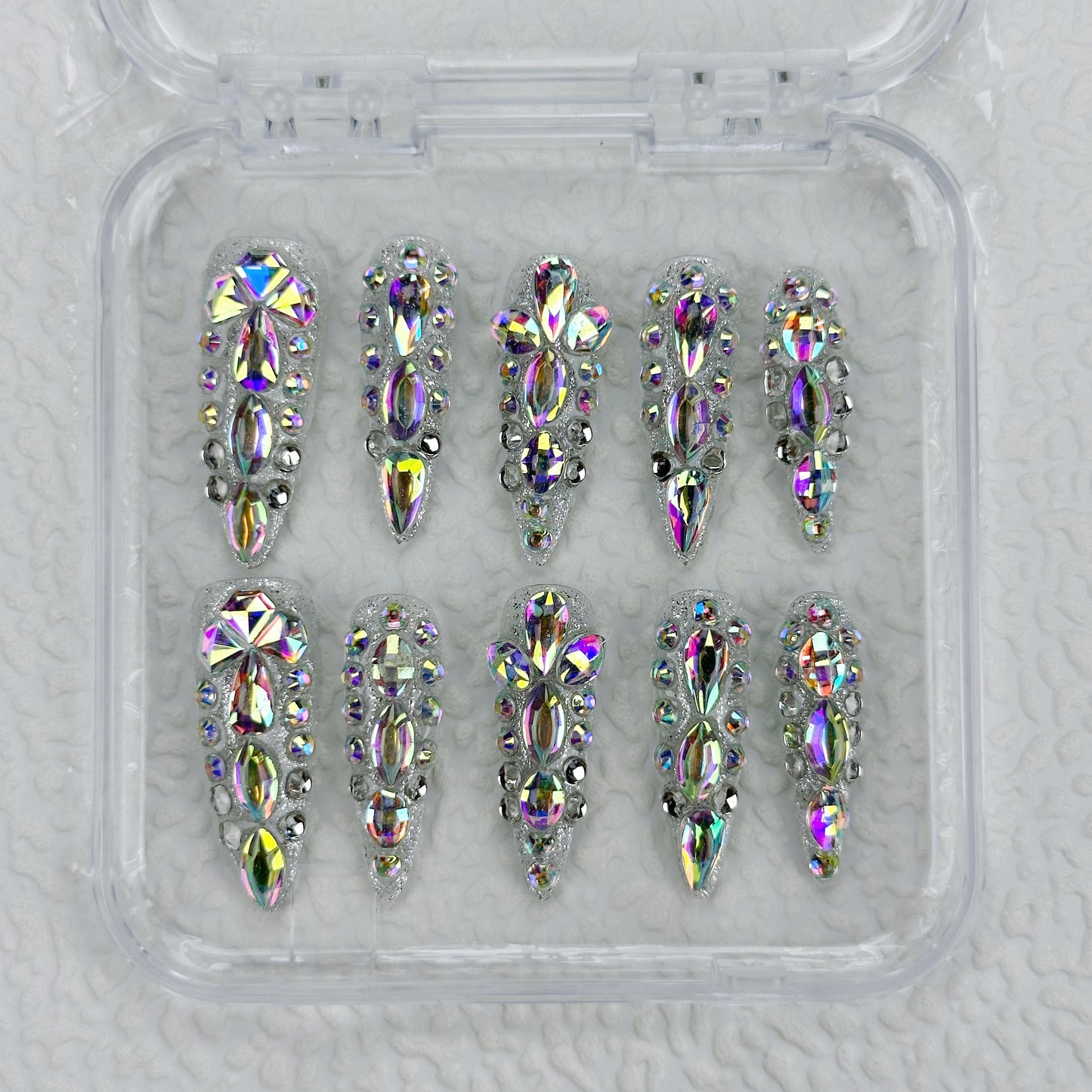 Hologlitz Crown | Handmade Press-On Nails | Style No. A006 | Holographic Chrome, Reusable, Long-Lasting Luxury Nail Set