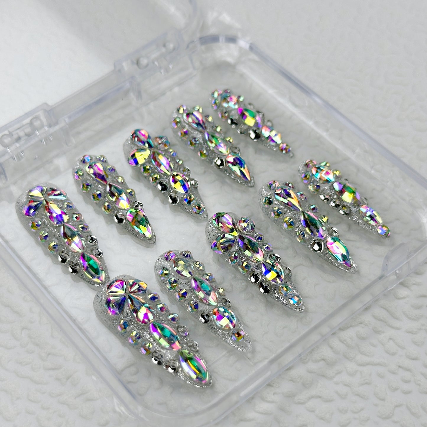 Hologlitz Crown | Handmade Press-On Nails | Style No. A006 | Holographic Chrome, Reusable, Long-Lasting Luxury Nail Set