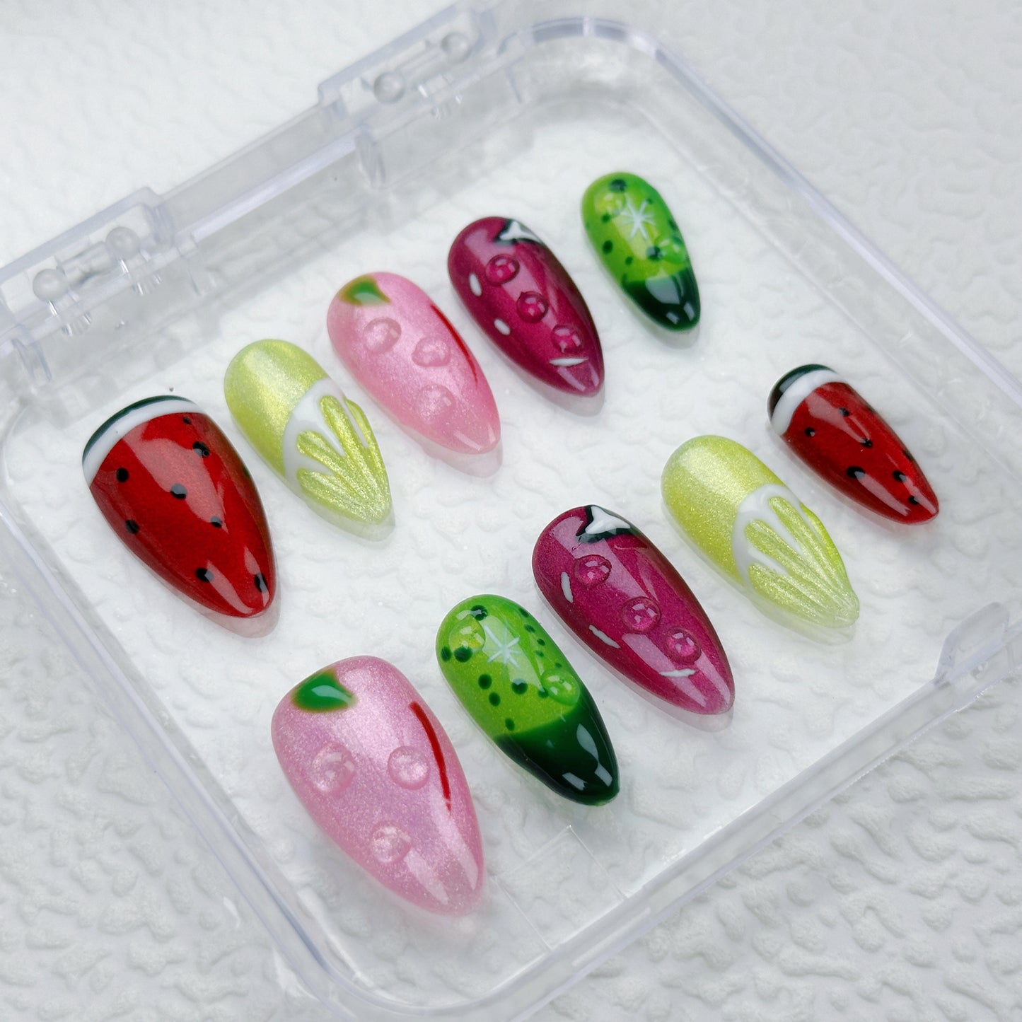 Fruit Pop | Handmade Press-On Nails | Style No. A019 | Mixed Fruit Design, Kawaii Aesthetic, Reusable Nail Set