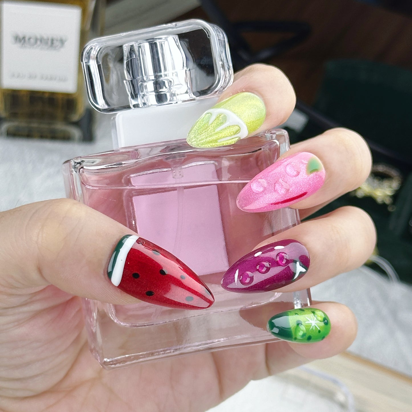 Fruit Pop | Handmade Press-On Nails | Style No. A019 | Mixed Fruit Design, Kawaii Aesthetic, Reusable Nail Set