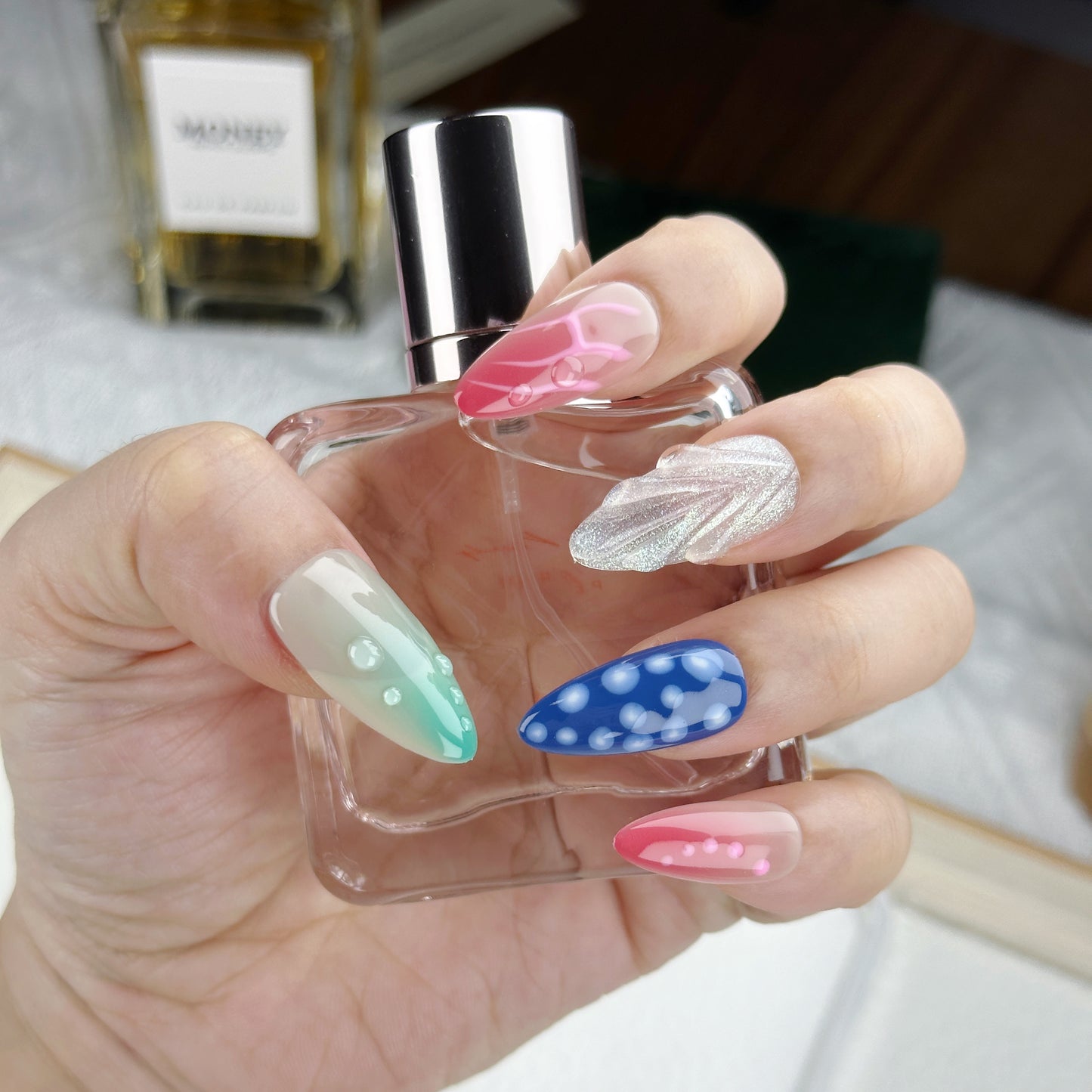 Neo Pop | Handmade Press-On Nails | Style No. A029 | Color Block Design, Mixed Textures & Patterns, Reusable Trendy Nail Set