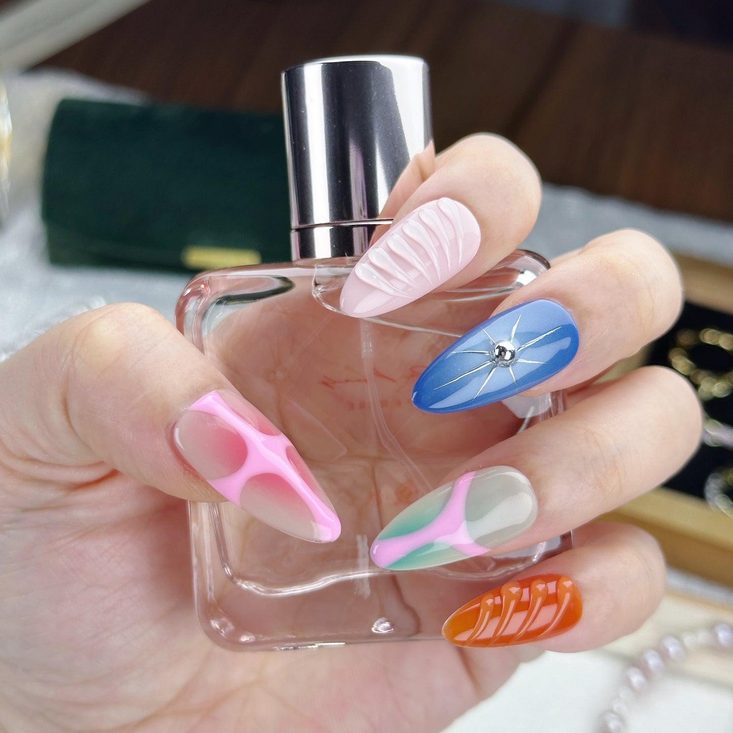 Neo Pop | Handmade Press-On Nails | Style No. A029 | Color Block Design, Mixed Textures & Patterns, Reusable Trendy Nail Set