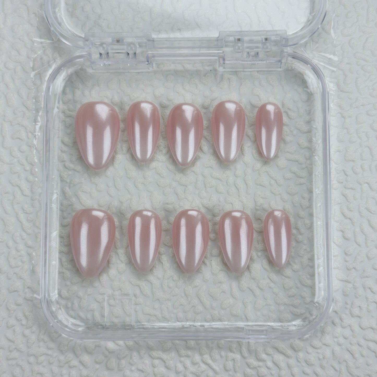 Bare Pearl | Handmade Press-On Nails | Style No. A034 | Nude Pink Gloss, Minimalist Pearl Shine, Reusable Everyday Nail Set