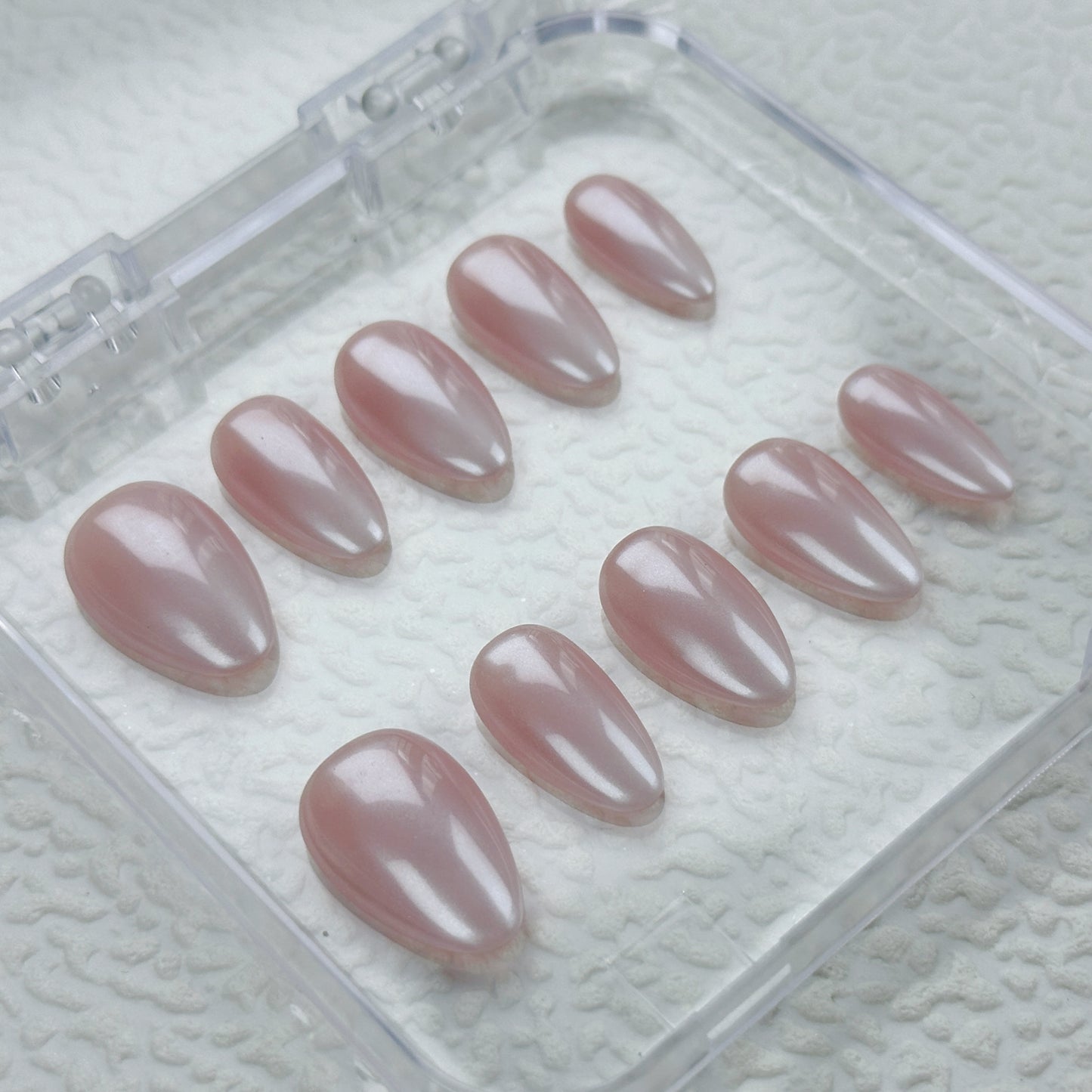 Bare Pearl | Handmade Press-On Nails | Style No. A034 | Nude Pink Gloss, Minimalist Pearl Shine, Reusable Everyday Nail Set