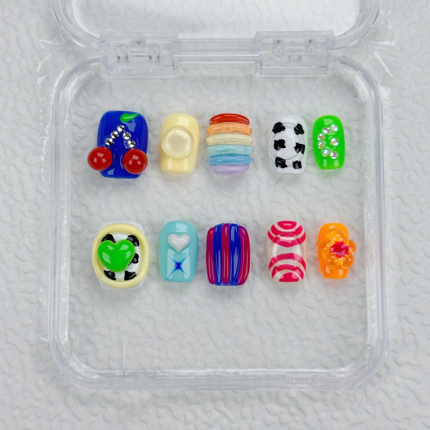 Candy Chaos | Handmade Press-On Nails | Style No. L033| Colorful 3D Y2K Icons, Kawaii Bold Design, Reusable Nail Set