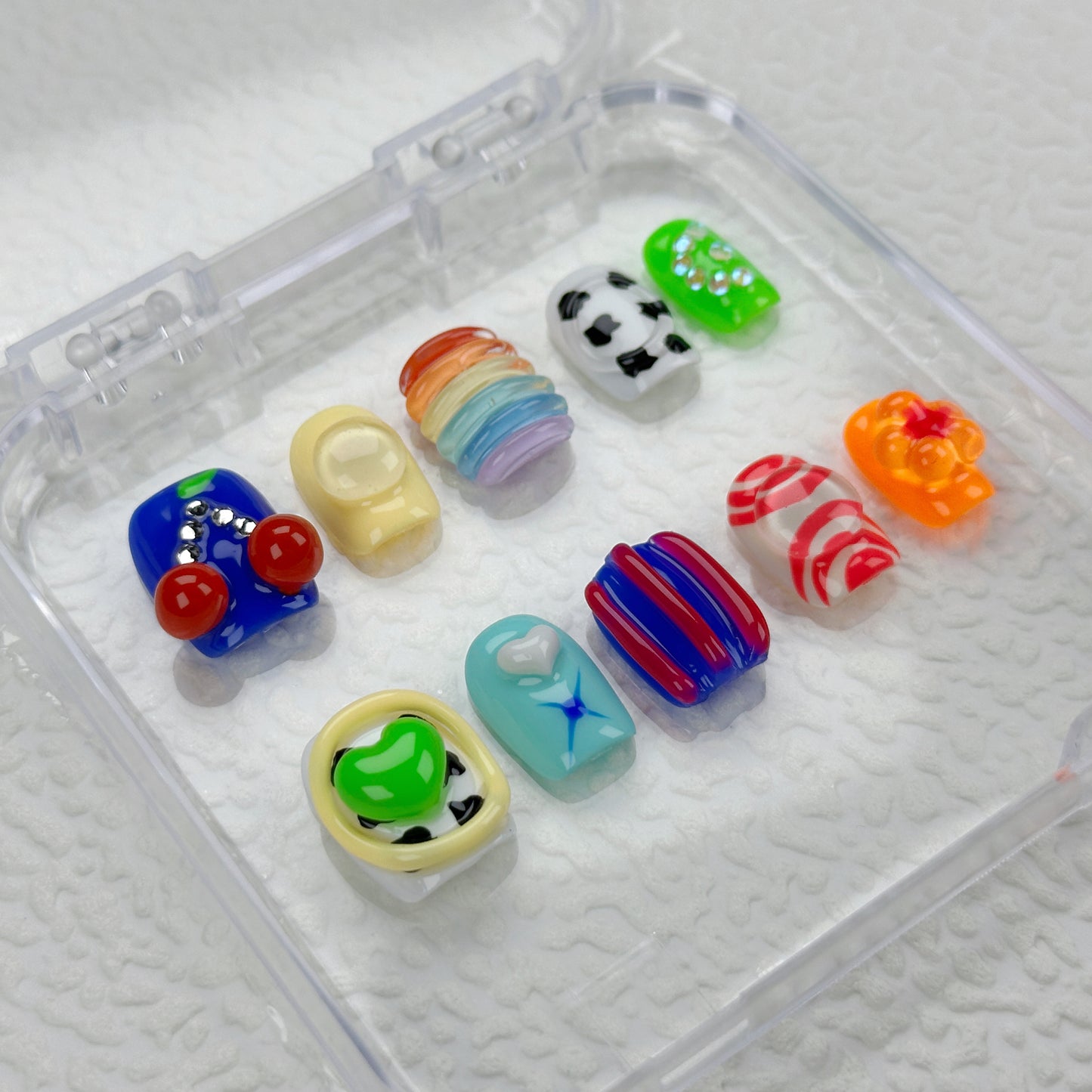Candy Chaos | Handmade Press-On Nails | Style No. L033| Colorful 3D Y2K Icons, Kawaii Bold Design, Reusable Nail Set
