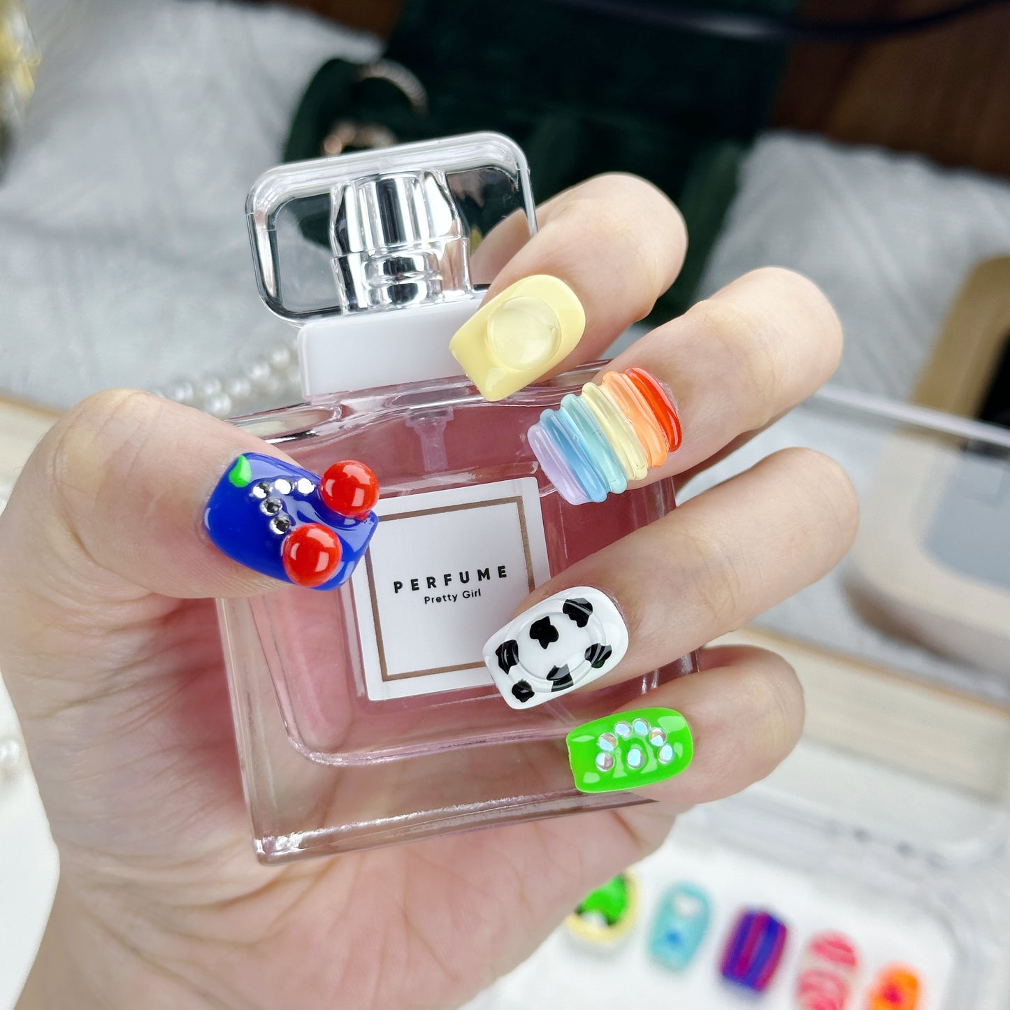 Candy Chaos | Handmade Press-On Nails | Style No. L033| Colorful 3D Y2K Icons, Kawaii Bold Design, Reusable Nail Set