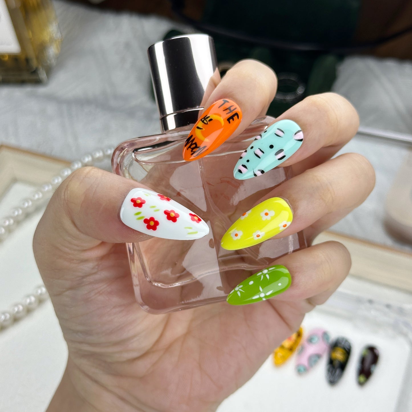 Doodle Mood | Handmade Press-On Nails | Style No. G014| Hand-Painted Art, Cartoon Patterns & Bright Colors, Reusable Nail Set
