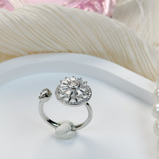 Adjustable Spinner Zircon Open Ring – 14K Gold Plated Copper, One Size Fits Most