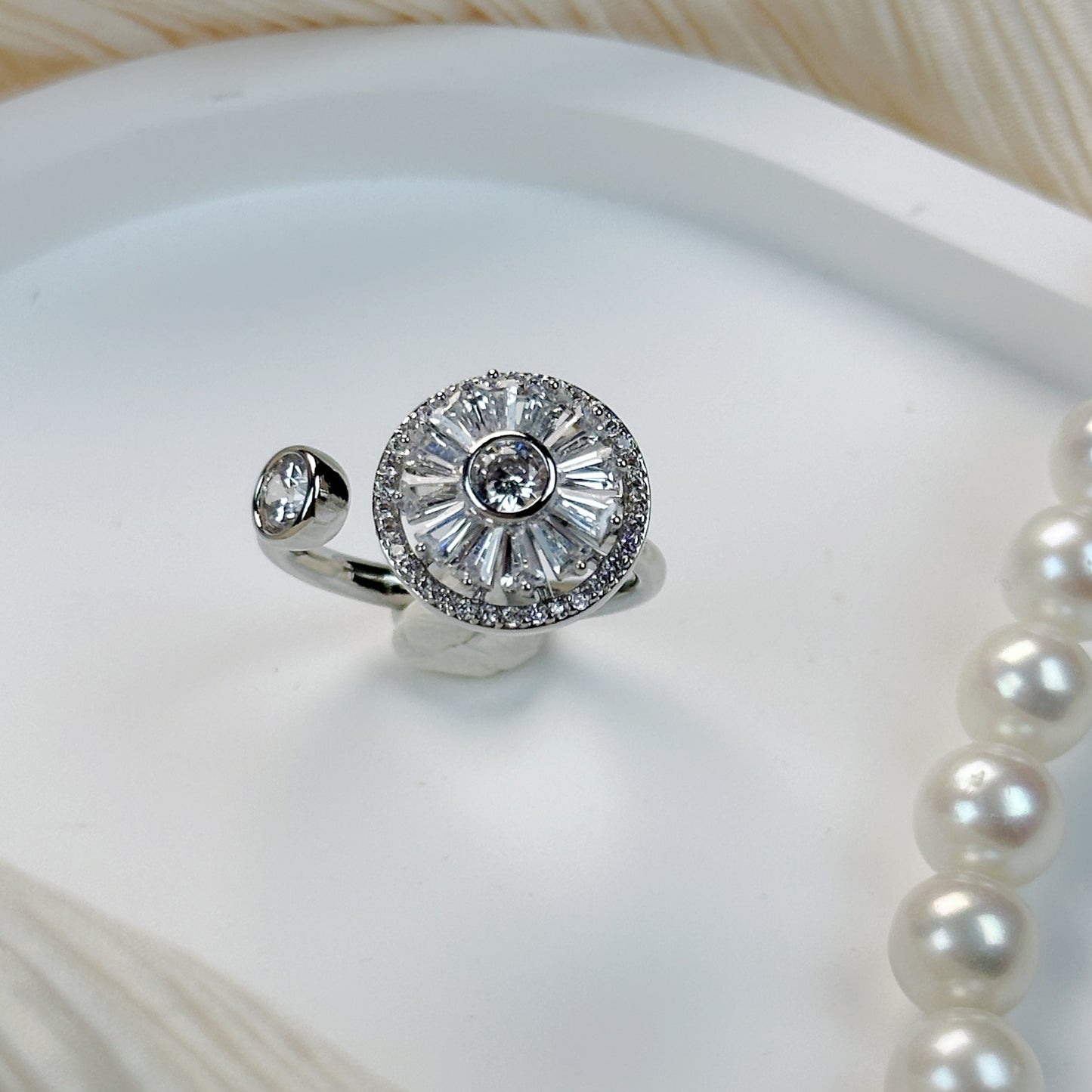 Adjustable Spinner Zircon Open Ring – 14K Gold Plated Copper, One Size Fits Most