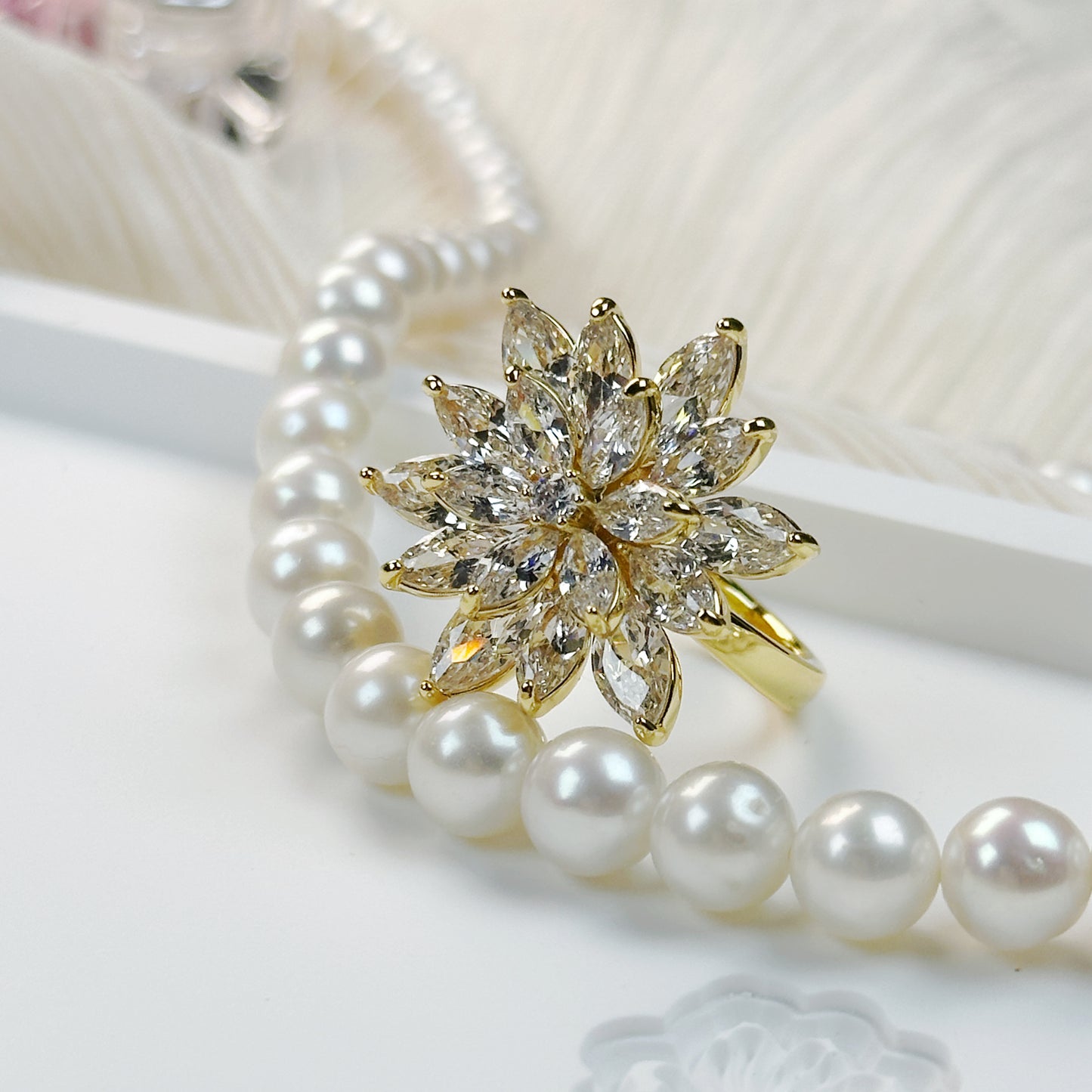 Adjustable Rotatable Flower Zircon Ring – 14K Gold Plated Copper, One Size Fits Most